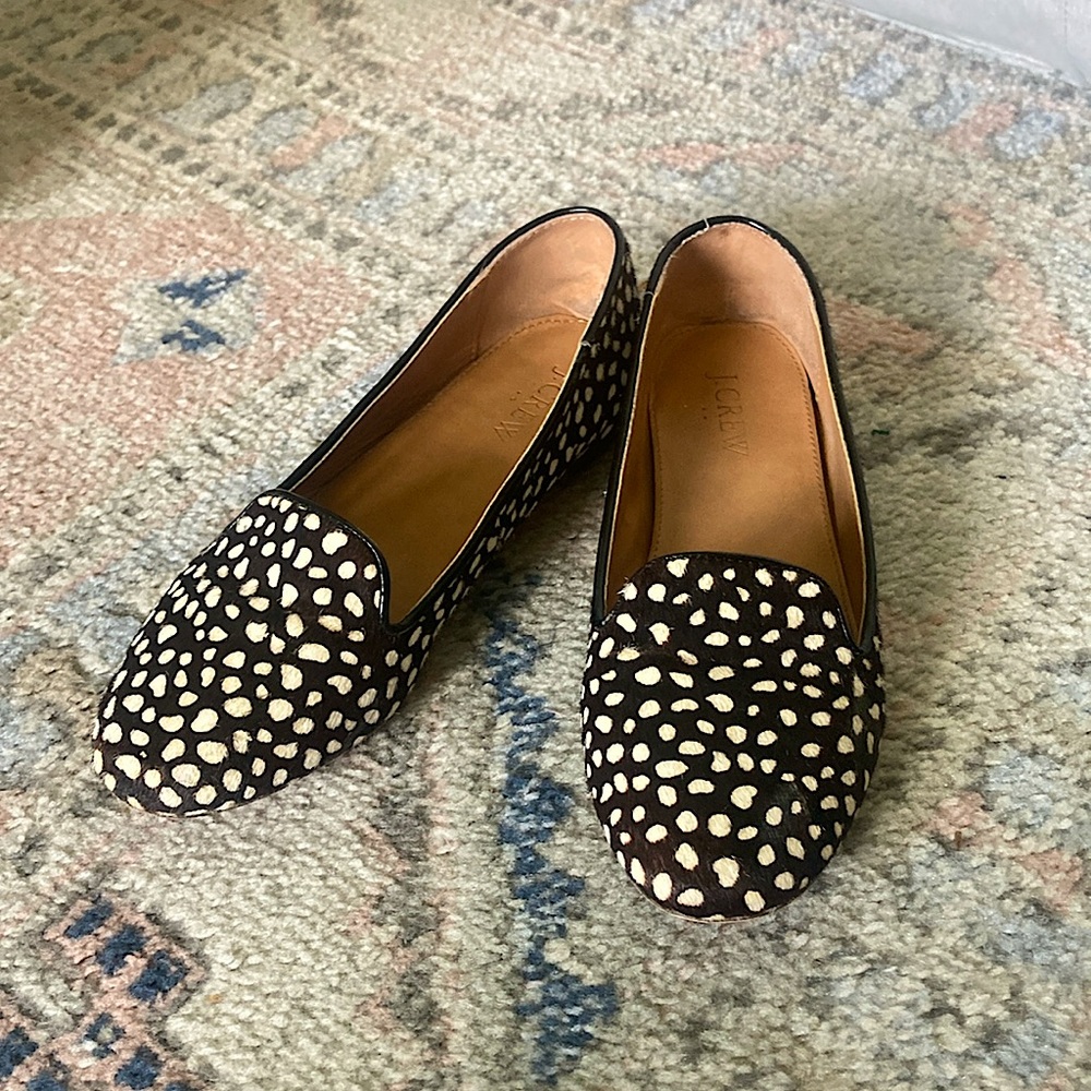 J. Crew Black and Cream Polka Dot Loafers